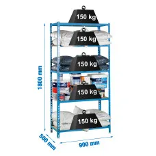 Estantería Metálica SimonRack: 1800x900x500 mm, 5 Baldas de madera, 150 kg por balda, sin tornillos