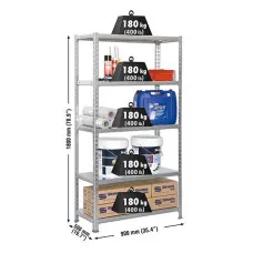 Estantería Metálica SimonRack: 1800x900x500 mm, 5 Baldas de metal, 180 kg por balda, sin tornillos
