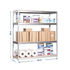 Estantería Metálica SimonRack: 2000x1800x600 mm, 4 Baldas de madera, 600 kg por balda, sin tornillos
