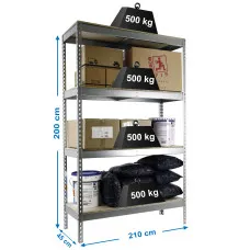Estantería Metálica SimonRack: 2000x2100x450 mm, 4 Baldas de madera, 500 kg por balda, sin tornillos