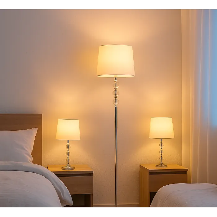 Floor Lamp Home ESPRIT White Silver 50 W 220 V 35 x 35 x 150 cm (3 Pieces)